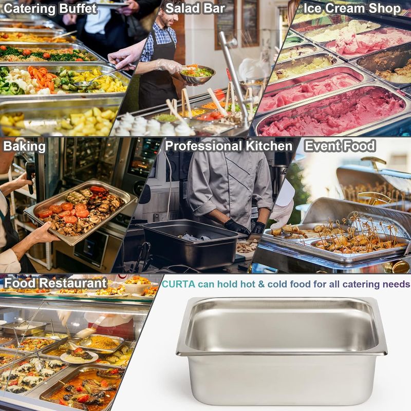 Photo 2 of  6 Pack Anti-Jam Hotel Pans, 1/2 Size 4 Inch Deep, NSF Commercial 18/8 Stainless Steel Chafing Steam Table Pan, Catering Storage Metal Food Pan
Visit the CURTA Store