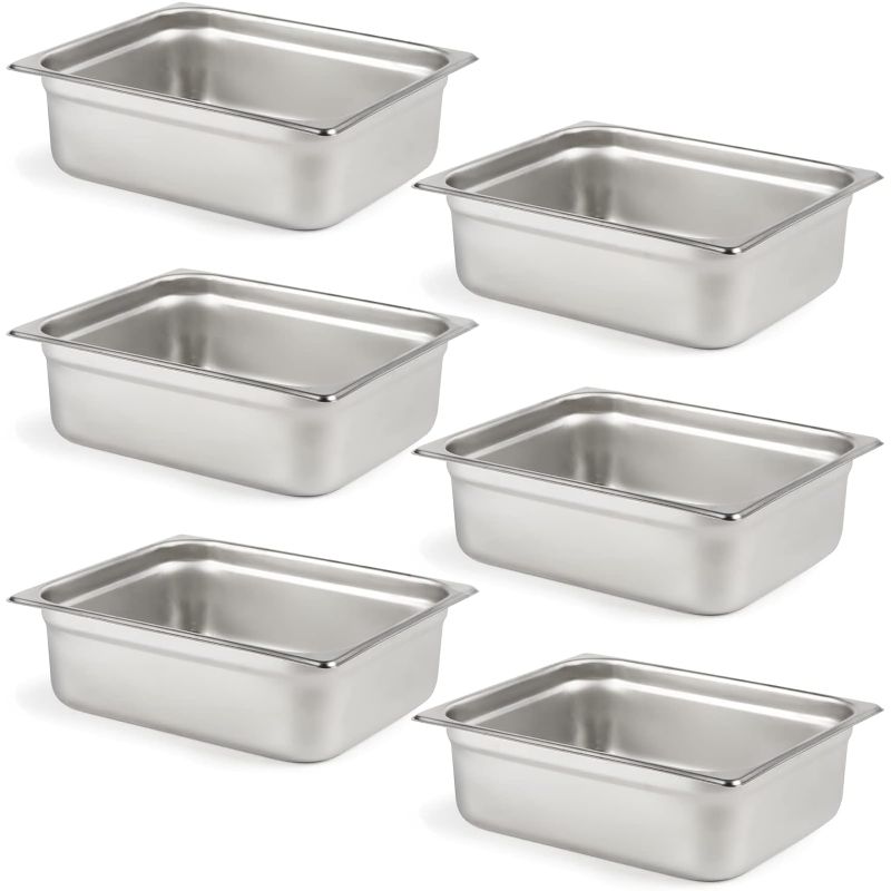 Photo 1 of  6 Pack Anti-Jam Hotel Pans, 1/2 Size 4 Inch Deep, NSF Commercial 18/8 Stainless Steel Chafing Steam Table Pan, Catering Storage Metal Food Pan
Visit the CURTA Store