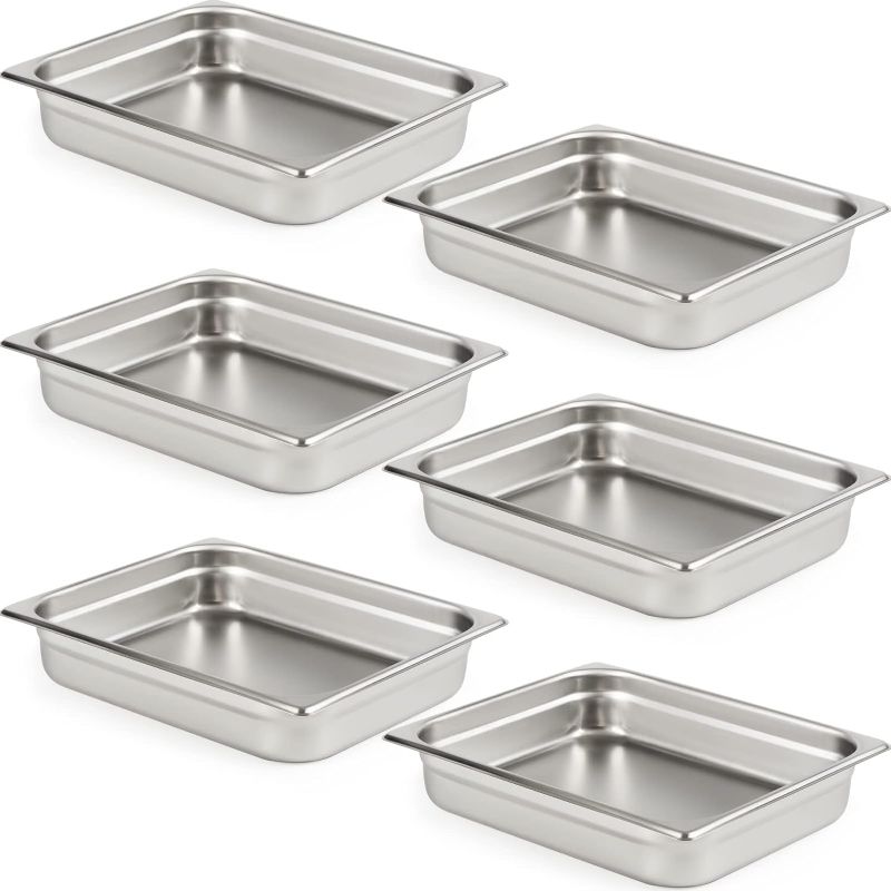 Photo 1 of 6 Pack Anti-Jam Hotel Pans, 1/2 Size 2 1/2 Inch Deep, NSF Commercial 18/8 Stainless Steel Chafing Steam Table Pan, Catering Storage Metal Food Pan