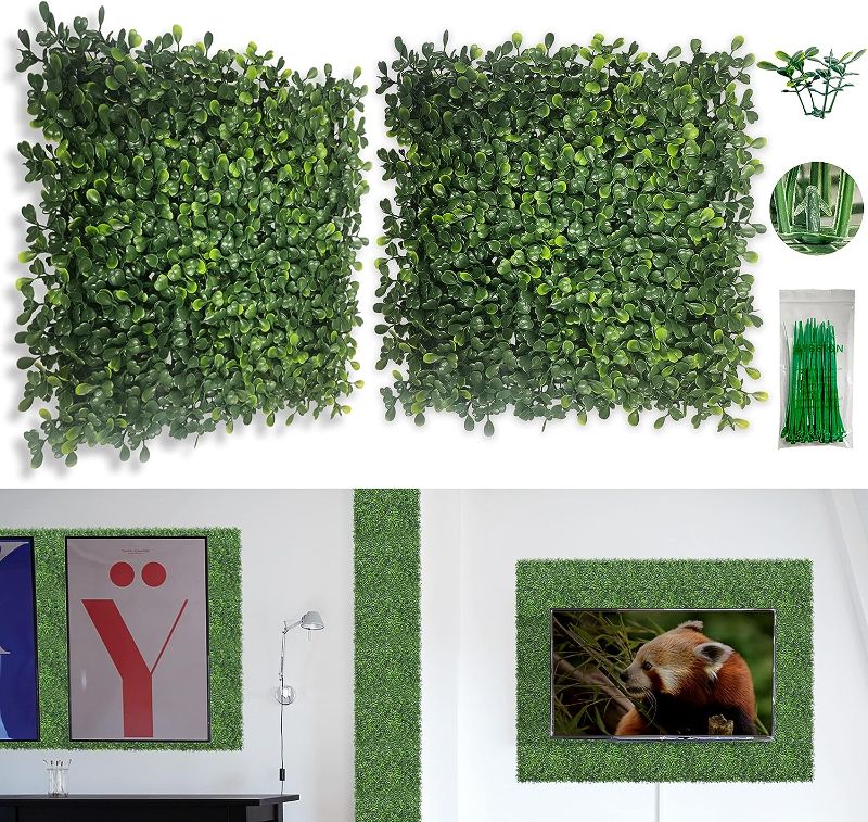 Photo 1 of  Artificial Grass Wall Panel,10"x 10"(12pcs) Boxwood Faux Green Wall Panels for Interior Wall, Backdrop Wall,Garden Wall and Indoor Outdoor Plant Wall Decor