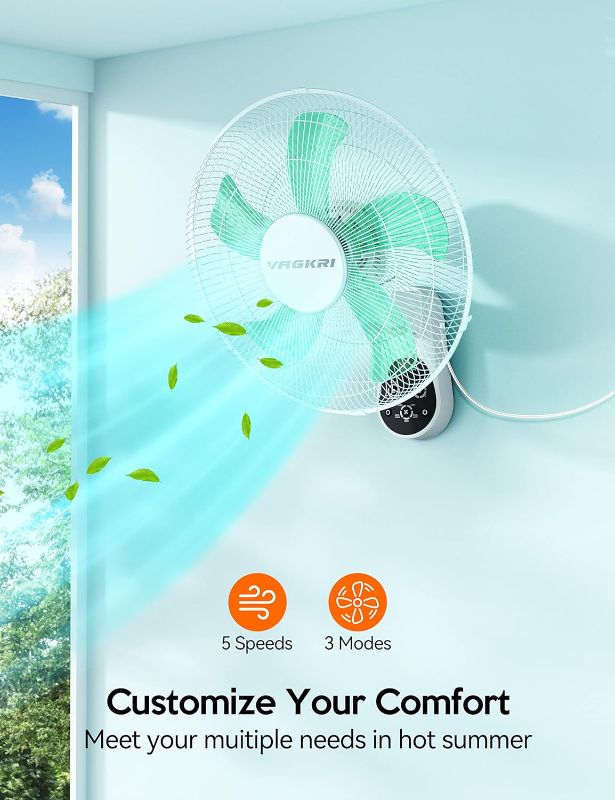 Photo 1 of 
VAGKRI Wall Mount Fan, 16 Inch Fan with 5 Blades, 5 Speeds, 8 Hour Timer, 90° Oscillating Quiet Fan with Remote for Home Office Bedroom Living Room Ga