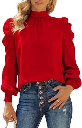 Photo 1 of Dokotoo Womens 2023 Long Sleeve High Neck Puff Long Sleeve Casual Loose Shirts Tops and Blouses