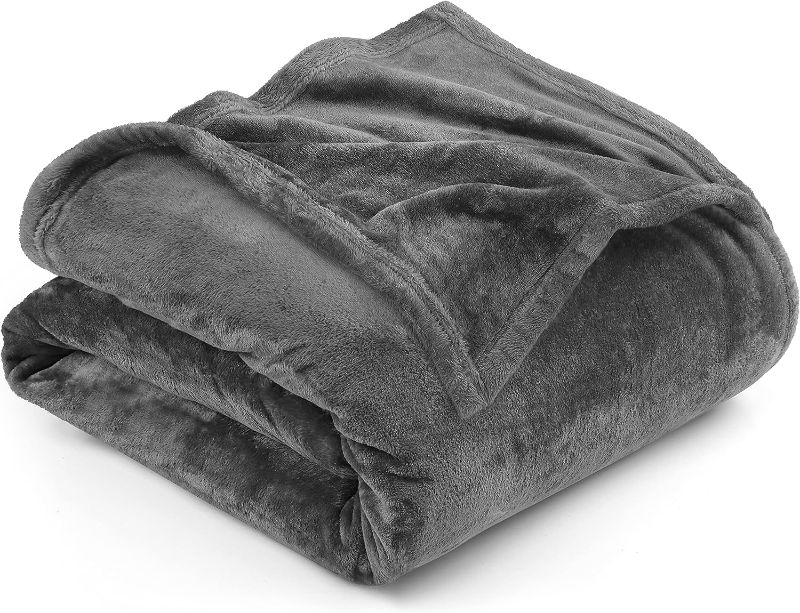 Photo 1 of  Bedding Fleece Blanket Queen Size Grey 300GSM Luxury Bed Blanket Anti-Static Fuzzy Soft Blanket Microfiber