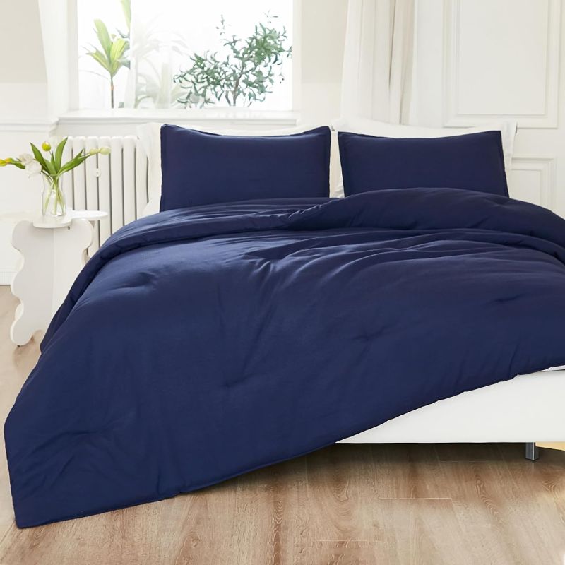 Photo 1 of  Comforter navy blue, 1Pieces Bed Lightweight Solid Bedding Comforters, All Season Fluffy Bed Set Quilt Blanket...