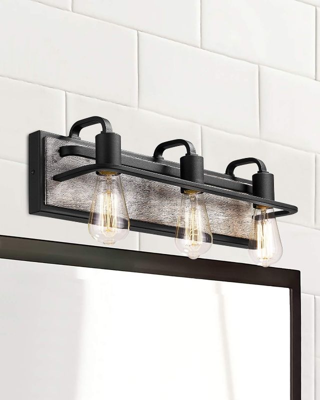 Photo 2 of 
HANASS Bathroom Light Fixture, 21.25 inch Bath Vanity Lights in White Wood, Black Bathroom Lighting Fixtures Over Mirror, MBA1236-YH