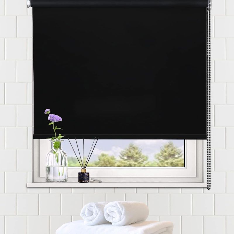 Photo 2 of  Blackout Roller Shades Window Blinds Room Darkening Curtain Privacy Waterproof Fabric UV Protection for Home Kitchen Bathroom Bedrooms Easy to Install 32" W x 72" L(Black)