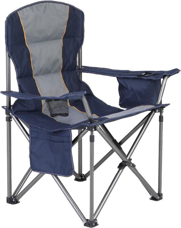 Photo 1 of  CAMP Folding Camping Chair Oversized Heavy Duty Padded Outdoor Chair with Cup Holder Storage and Cooler Bag, 450 LBS Weight Capacity, Thicken 600D Oxford, Blue, set of two