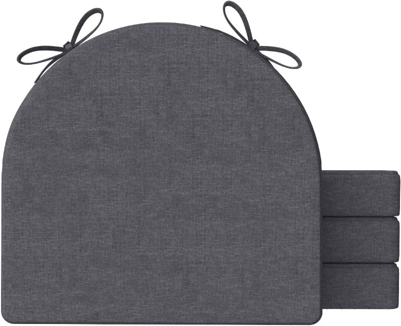 Photo 1 of  d-Shaped Chair Cushions for Dining Chairs with Ties and Removable Cover, 2" Thick Dining Kitchen Chair Pads, Indoor Dining Room Chair Cushions, 17" x 18", Set of 4, Black