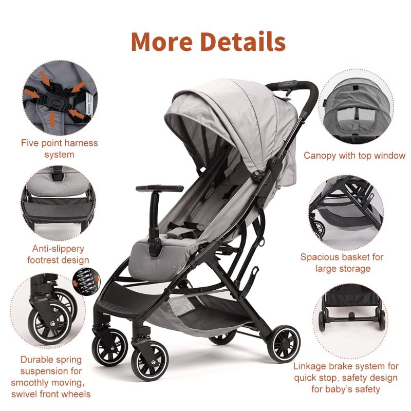 Photo 3 of Lightweight Travel Stroller - Compact for Airplane, One-Hand Folding Baby Stroller, Toddler w/Adjustable Backrest/Footrest/T-Shaped Bumper(Gray)
Color:gray