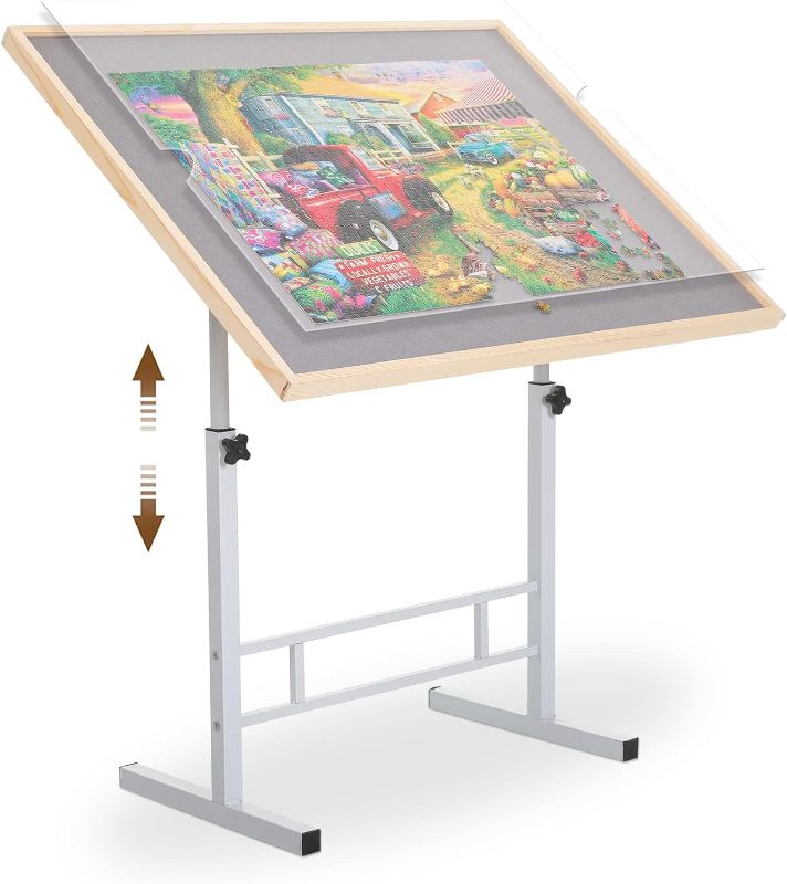Photo 1 of Fanwer Jigsaw Puzzle Table, 34 x 26in Portable Adjustable Puzzle Table with Legs, Puzzle Tables for Adults with Height Adjustment, Tilting Jigsaw Puzzle Board Fit 500-1500 Pieces