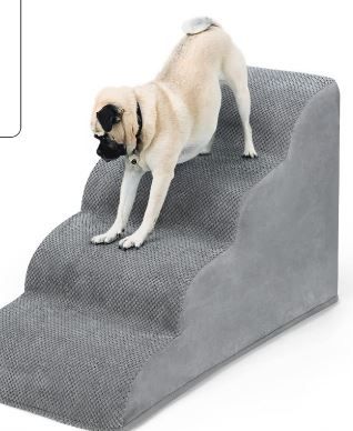 Photo 1 of 4 Steps Dog Ramp/Stairs for Beds and Couches,MOOACE Pet Stairs with High Density Expand Immediately Foam, Washable Cover and Pet Hair Remover Roller - Reduce Stress on Pet Joints/Easy to Walk
