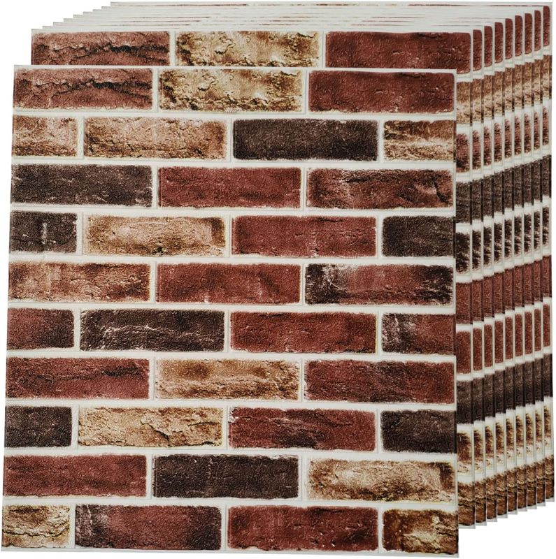 Photo 1 of 
 3D Wallpaper Faux Brick Wall Panels 27x13in. Peel and Stick 3D Wall Panel, Red Brown Brick Backsplash Wall Panels for Kitchen Livingroom Fireplace Wall Covering - 10 Panels