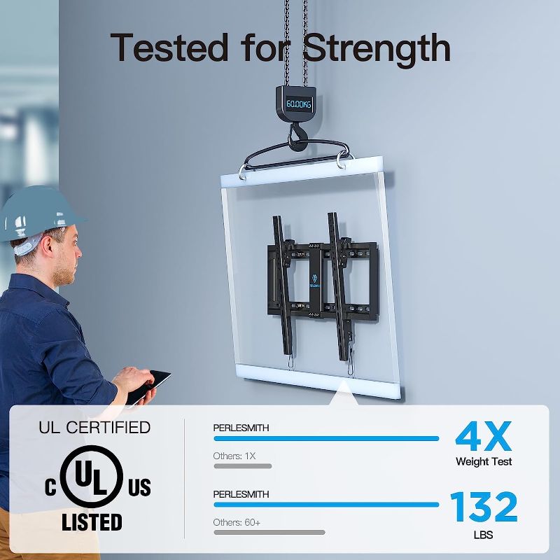 Photo 4 of 
Play Video
Click to see more videos
PERLESMITH UL Listed TV Mount for Most 32-82 inch TV, Universal Tilt TV Wall Mount Fits 16”- 24” Wood Stud with Loading 132 lbs & Max VESA 600x400mm, Low Profile Flat Wall Mount Bracket PSLTK1
