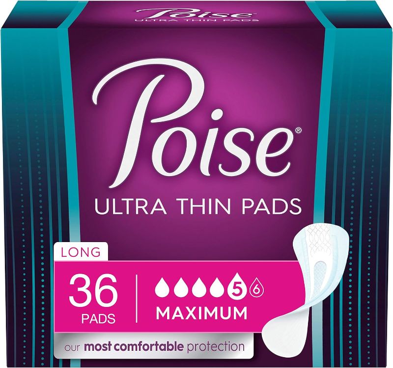 Photo 1 of 
Poise Ultra Thin Incontinence Bladder Leakage & Postpartum Pads for Women, Maximum Absorbency, Long Length, Small, 36 CountX3