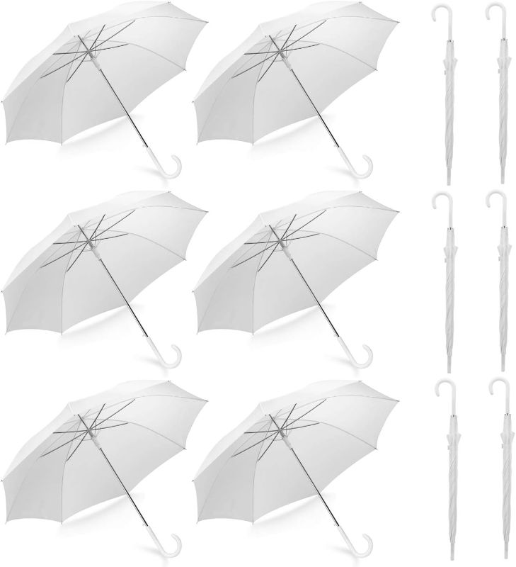 Photo 1 of 
Liberty Imports Pack of 12 Wedding Style Stick Umbrellas 46" Large Canopy Windproof Auto Open J Hook Handle in Bulk (Pearl White)