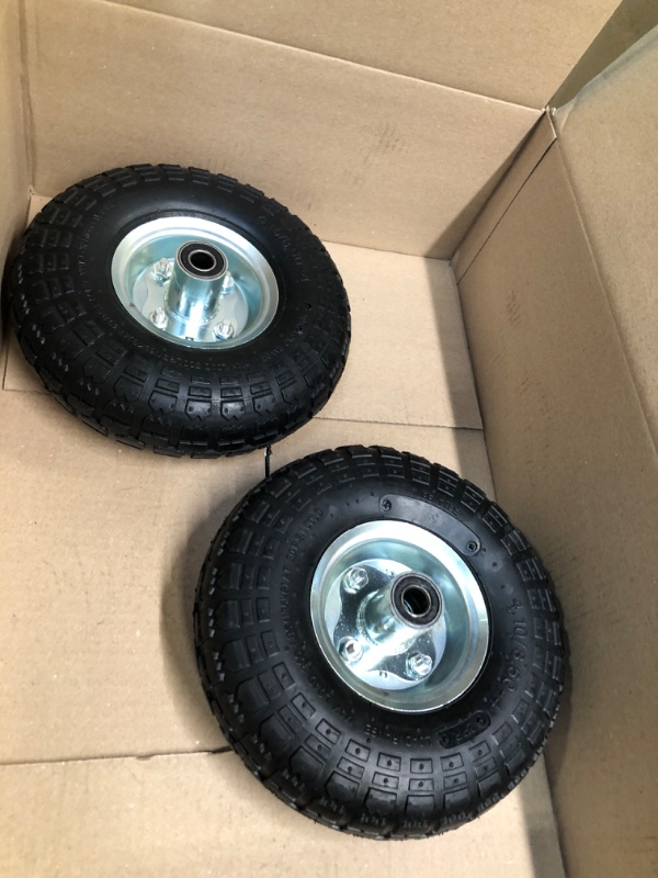 Photo 3 of 2 Pack 4.10/3.50-4" Pneumatic Air Filled Heavy-Duty Wheels/Tires,10" All Purpose Utility Wheels/Tires for Hand Truck/Gorilla Utility Cart/Garden Cart,5/8" Center Bearing,2.25" Offset Hub…
