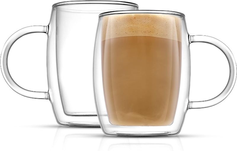 Photo 1 of 13.5 oz Double Walled Glass Coffee Mugs with Handle, Clear Glass Coffee Mugs Insulated Layer Coffee Cups Espresso Mug Cups for Cafe Latte Cappuccino Tea