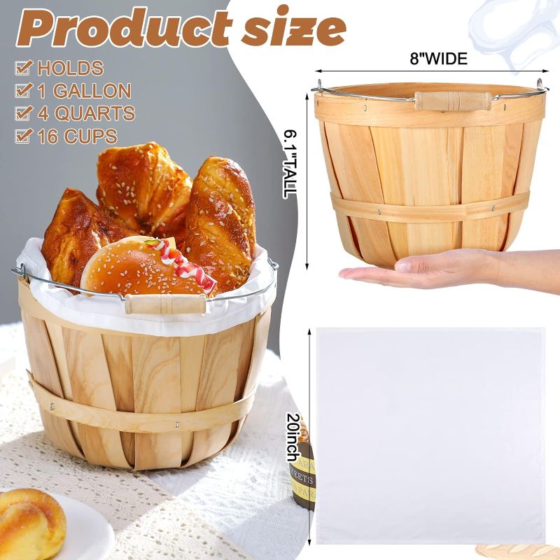 Photo 1 of 3 Pack Round Wooden Baskets Wood Fruit Buckets with Handle Bushel Basket for Vegetable Snack Holiday Cheat Bucket Garden Decoration, 4-quart Capacity, 6.1 Inch Tall, 8 Inch Diameter (Wood Color)
