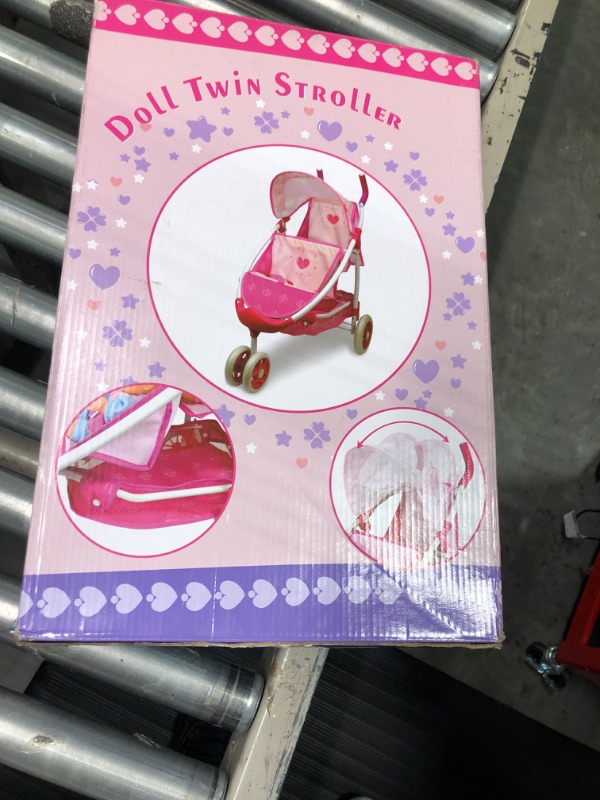 Photo 3 of *FACTORY SEALED, NEVER OPENED*
Baby Doll Stroller Anivia Twin Doll Stroller Heart Design Birthday Gifts for Toddlers and Girls Baby Doll Double Stroller, 1:1 Foldable Double Doll Pram Toys with Mute Rolling Wheels Purple 310 DA310pur