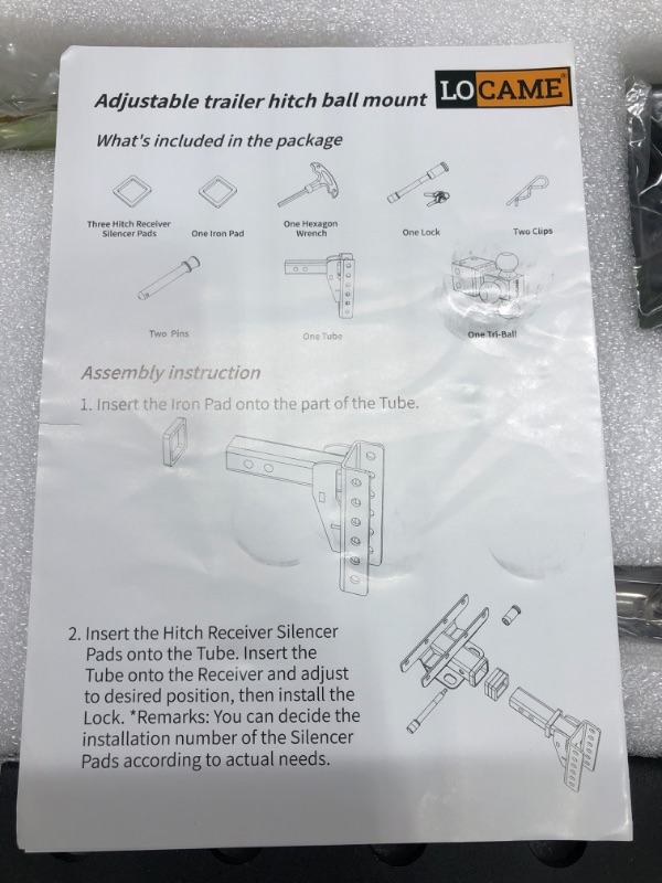 Photo 4 of LOCAME Adjustable Trailer Hitch, Tri-Ball (1-7/8" , 2", 2-5/16"), Fits 2.5-Inch Receiver, 6 Inch Drop/Rise Cushion Drop Hitch ,16500 LBS GTW--Tow Hitch for Heavy Duty Truck, Solid Ball Mount, LC0044
HEAVY BOX