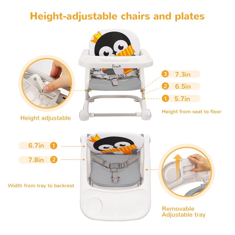 Photo 5 of Baby Portable High Chair Booster Seat for Dining Table, Foldable 2-in-1 Travel High Chair with Carry Bag, Adjustable Tray and Adjustable Hight, Aluminum Frame, Easy to Clean (Grey)
