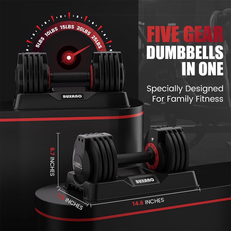 Photo 1 of Adjustable Dumbbells 25LB Single Dumbbell Weights, 5 in 1 Free Weights Dumbbell with Anti-Slip Metal Handle, Suitable for Home Gym Exercise Equipment
