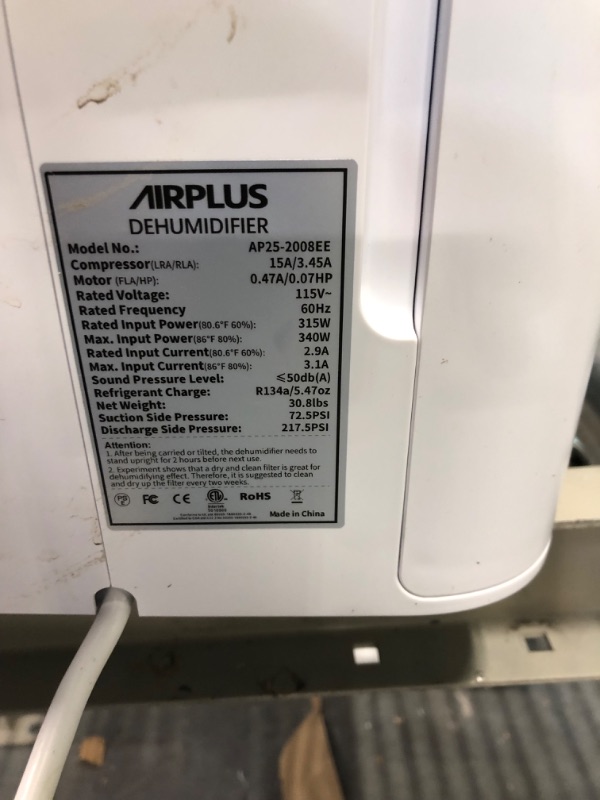 Photo 5 of AIRPLUS 4500 Sq. Ft Dehumidifier for Basement with Drain Hose, 70 Pints Dehumidifier for Home (AP2008) 70 Pints/Day 4,500 Sq. Ft