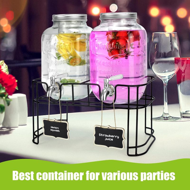 Photo 1 of 1 Gallon Glass Drink Dispensers For Parties 2PACK.Beverage Dispenser?Drink Dispenser With Stand And Stainless Steel Spigot 100% Leakproof.Glass Drink Dispenser With Ice Cylinder. Lemonade