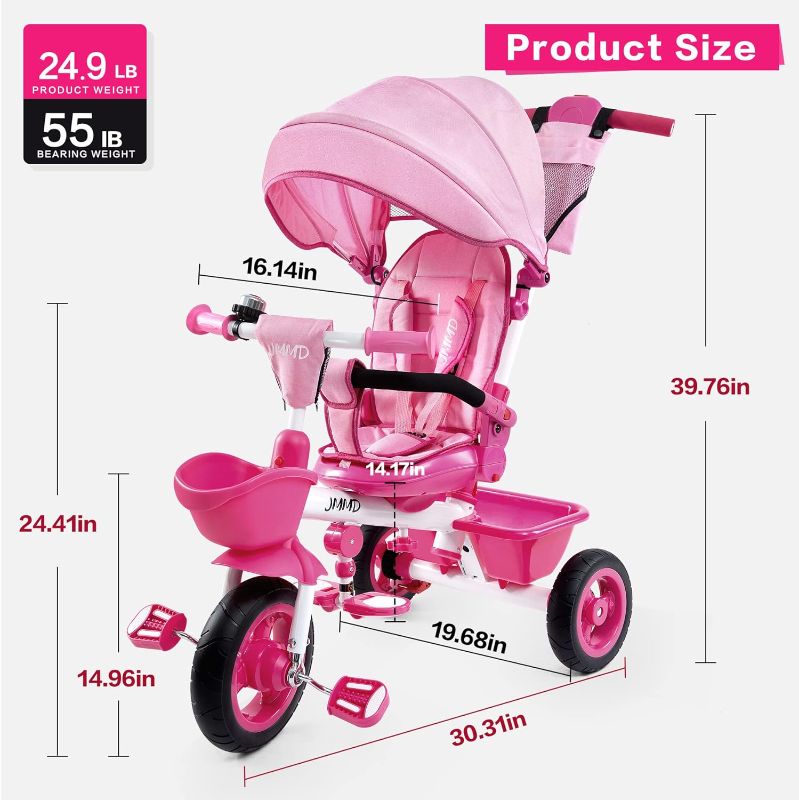 Photo 1 of BOOWAY Baby Trike, 6-in-1 Kids Stroller Tricycle with Adjustable Push Handle, Removable Canopy, Safety Harness for 6 Months - 5 Year Old pink