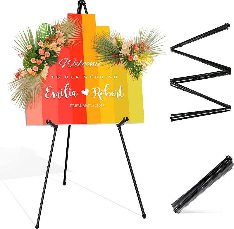 Photo 1 of JR-MOV Easels for Signs, Portable Paint Picture Art Easel Stand for Display, 63" Black Metal Large Adjustable Artist Floor Standing Easel for Painting Canvas Wedding Sign Poster Drawing, 1 Pack
