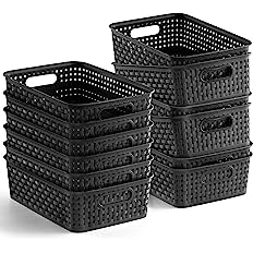 Photo 1 of [ 12 Pack ] Plastic Storage Baskets - Small Pantry Organization and Storage Bins - Household Organizers for Laundry Room, Bathrooms, Kitchens, Cabinets, Countertop, Under Sink or On Shelves - Black