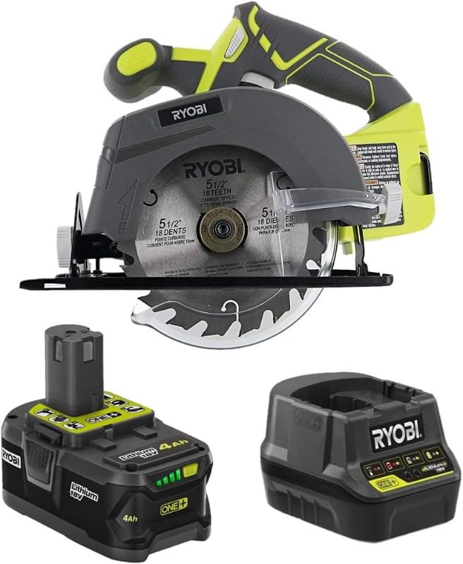 Photo 1 of RYOBI 18-Volt Cordless 5 12inch Circular Saw Kit with a 4Ah Battery and Charger (No Retail Packaging) https://a.co/d/dQDJf2b