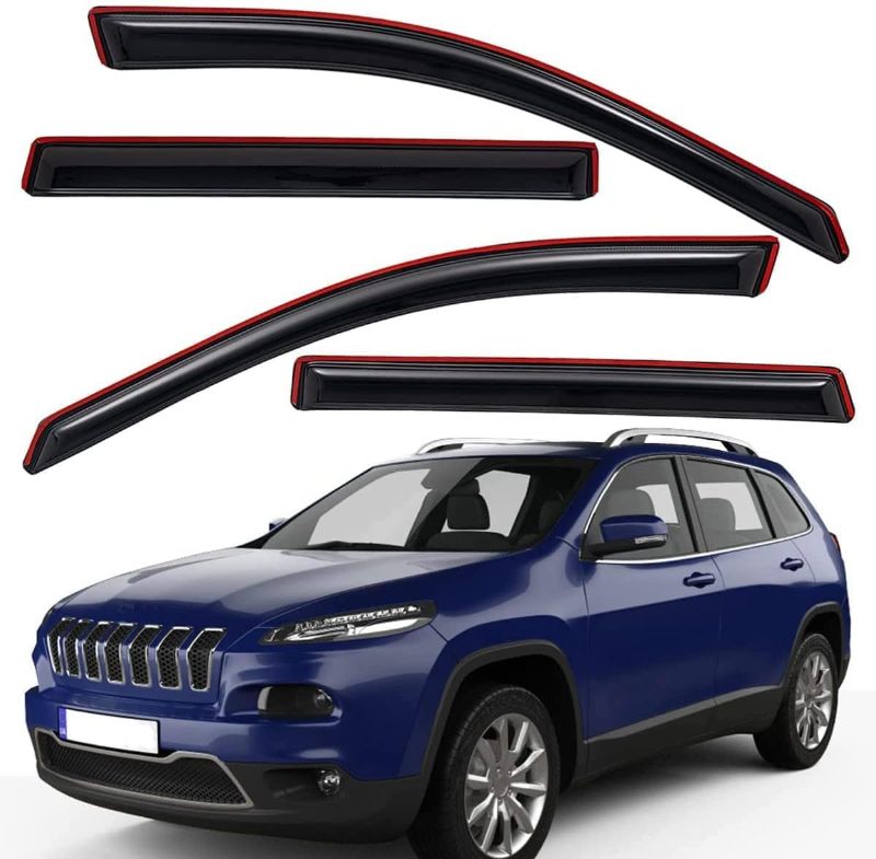 Photo 1 of Lightronic WV194981 in-Channel Side Window Visor Deflector Rain Guard, Dark Smoke Shatterproof, 4-Pieces Set for 2014-2022 Jeep Cherokee