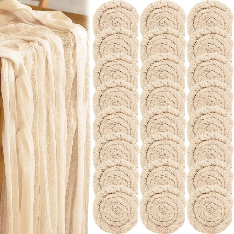 Photo 1 of 24 Pcs Gauze Cheesecloth Table Runner Wide Table Runner 35 x 157 Inch Boho Table Runner for Bridal Shower Wedding Birthday Party Table Decor (Camel)