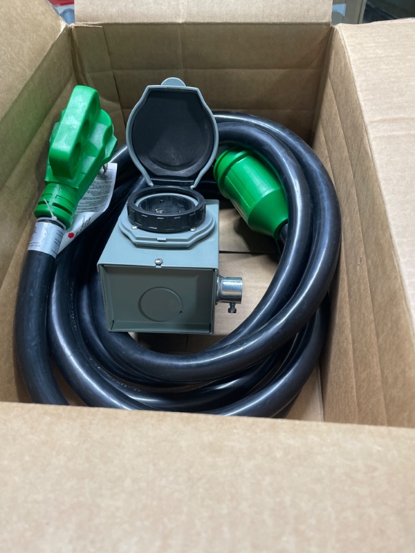 Photo 3 of labwork 25Feet 50A Generator Cord and 50A Power Inlet Box Combo Kit 14-50P to SS2-50R Generator Extension Cord with SS2-50P Generator Inlet Green 25FT (Pre-Drilled)