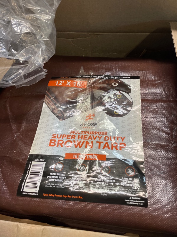 Photo 3 of 12' x 16' Super Heavy Duty 16 Mil Brown Poly Tarp Cover - Thick Waterproof, UV Resistant, Rip and Tear Proof Tarpaulin with Grommets and Reinforced Edges - by Xpose Safety