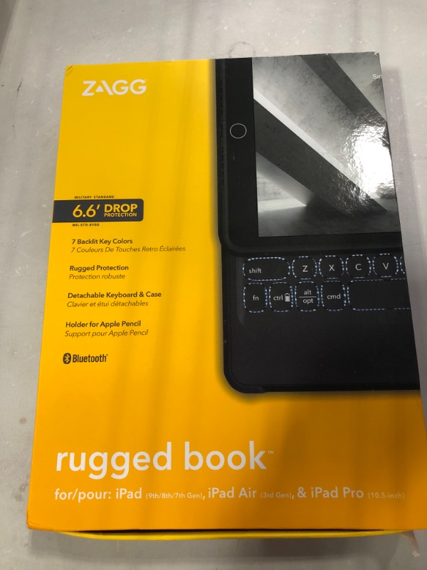 Photo 1 of ZAGG Rugged Book iPad Case with Detachable Magnetic-Hinged Keyboard for iPad Air 3, iPad Pro 10.5", and 10.2" (9th Gen), Multi-Device Bluetooth, Apple Pencil Holder, Long-Lasting Battery,Black
