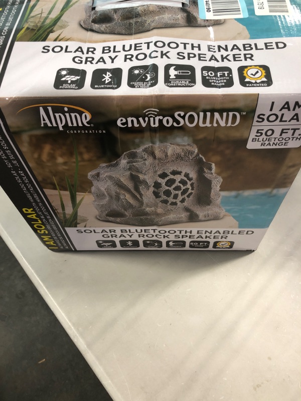 Photo 2 of Alpine Corporation Waterproof Bluetooth Solar-Powered Outdoor Wireless Rock Speaker, Gray