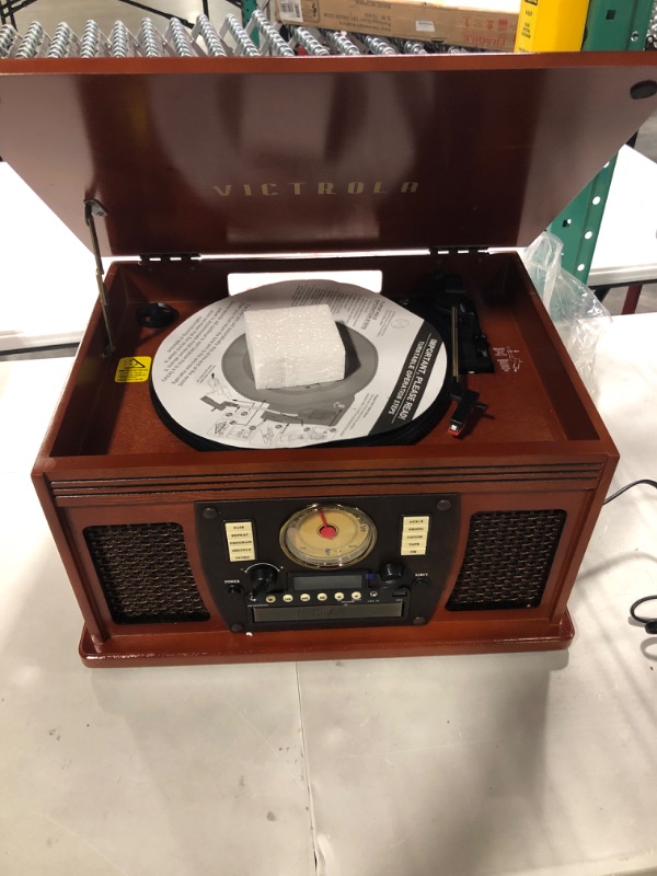 Photo 1 of Victrola Navigator 8-in-1 Classic Bluetooth Record Player with USB Encoding and 3-Speed Turntable Bundle with Victrola Wooden Stand for Wooden Music Centers with Record Holder Shelf, Mahogany