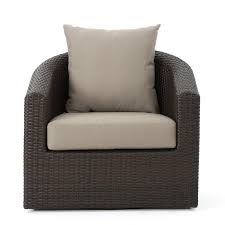 Photo 1 of Darius Outdoor Aluminum Framed Mixed Brown Wicker Swivel Club Chair with Mix Khaki Water Resistant Cushions