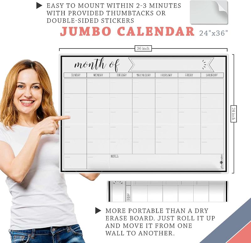 Photo 1 of PlanOvation Refrigerator and Wall Calendars Whiteboard Monthly Planner, Dry Erase Organizer Laminated Surface Allows Endless Reusability, No Stain & Residue (Big Black)
