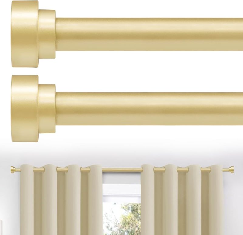 Photo 1 of 2 Pack Gold Curtain Rods for Window 28-48 inches(2.3-4 Feet), Heavy Duty Curtain Rods Adjustable Drapery Rods of Window Treatment, Modern Curtain Rods with Cap Finials, 1 inch Diameter, Gold, Set of 2 Gold 28-48''|2 pack