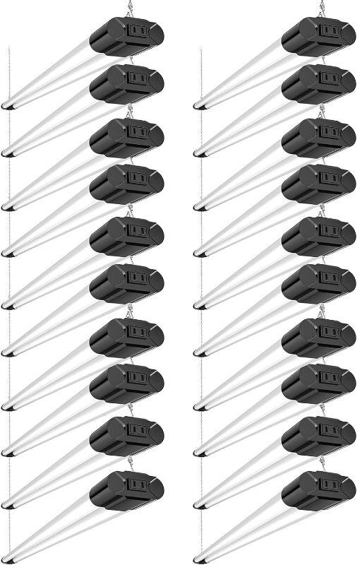 Photo 1 of BBOUNDER 20 Pack Linkable LED Utility Shop Light, 4400 LM, 6500K Cool Daylight, 4 FT, 48 Inch Integrated Fixture for Garage, 40W Equivalent 250W, Surface + Suspension Mount, Black