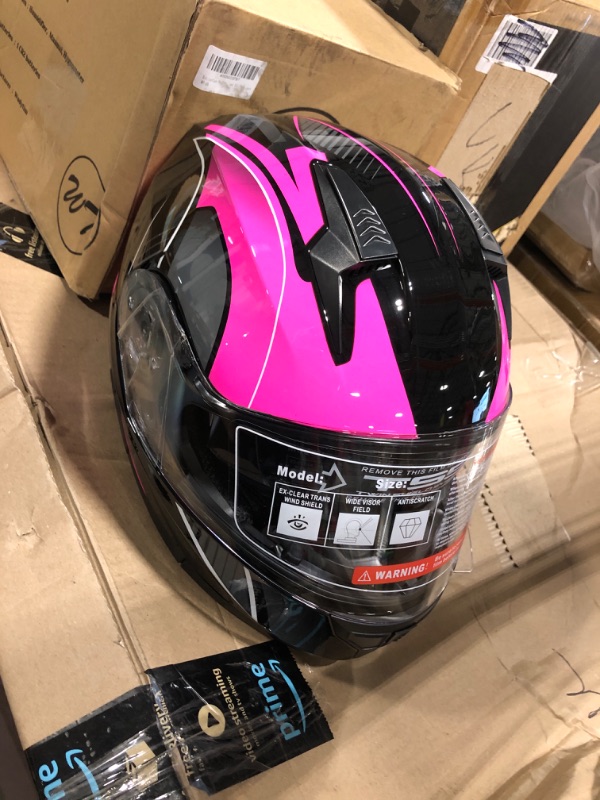 Photo 2 of AHR Motorcycle Helmet Dual Visor Modular Flip up Full Face Helmet DOT Approved - AHR Helmet Run-M1 & M3 for Adult Motorbike Street Bike Moped Racing M3 - Black Pink Medium