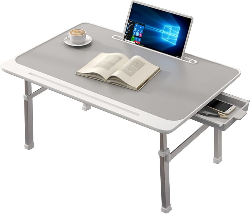 Photo 1 of GEIRONV Movable Computer Desk, Height Adjustable Folding Lifting Table Multiple Options Available Bedroom Study Multifunctional Table (Color : Light Gray, Size : Drawer)