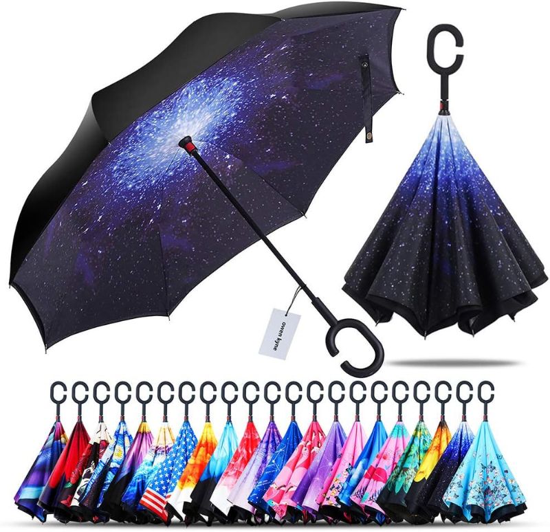 Photo 1 of owen kyne Windproof Double Layer Folding Inverted Umbrella, Self Stand Upside-down Rain Protection Car Reverse Umbrellas with C-shaped Handle
