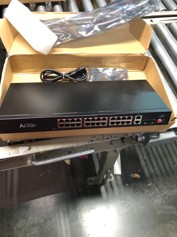 Photo 3 of TEROW 28 Port PoE Switch, 28 Ports 320W Unmanaged Network PoE Switch, 24 Port 100Mbps PoE with 2 Uplink Gigabit Ports and 2 SFP Slots IEEE 802.3af/at AI Detection Plug & Play Sturdy Metal, Black