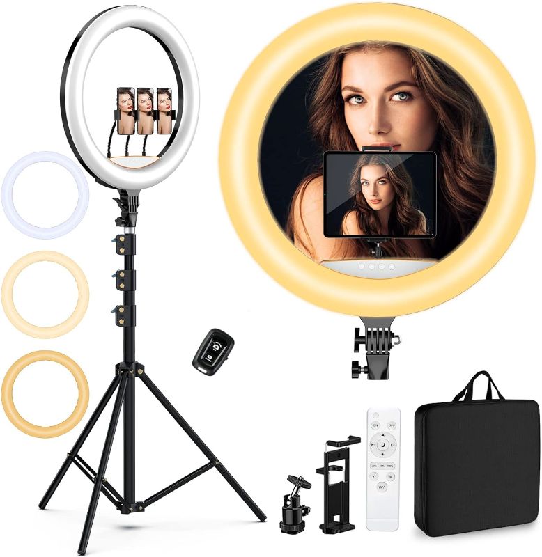 Photo 1 of 22" Ring Light Selfie Ring Light Kit with 75" Tripod, 6500K Dimmable LED Ring Light, Carrying Bag for Phone, Camera, ipad, YouTube, Facebook, TikTok, Video Recording