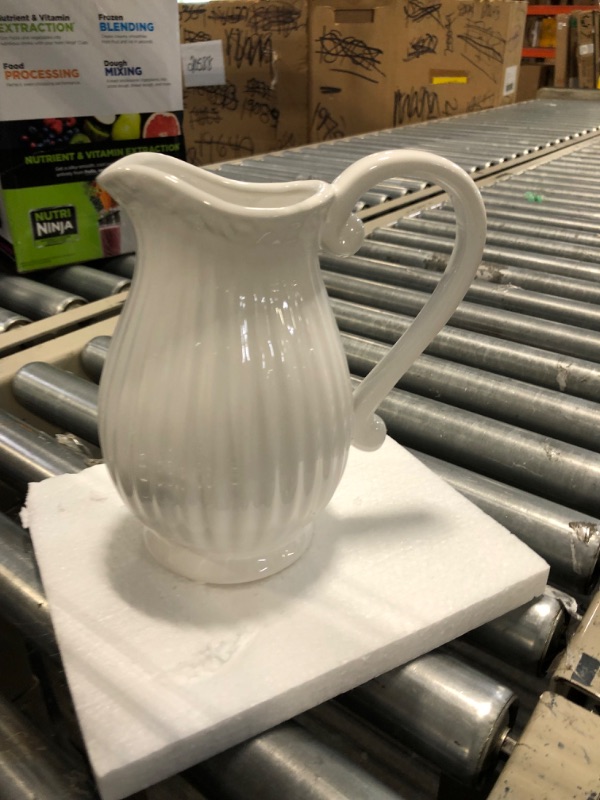 Photo 2 of 10 Inch White Ceramic Pitcher Vase for Home Décor, VS-PIT-10
