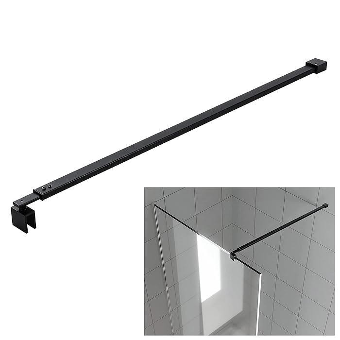 Photo 1 of Shower Door Glass Support Bar Shower Screen Support Telescopic Bar,for Fixed Frameless Shower Glass Panel,Black
